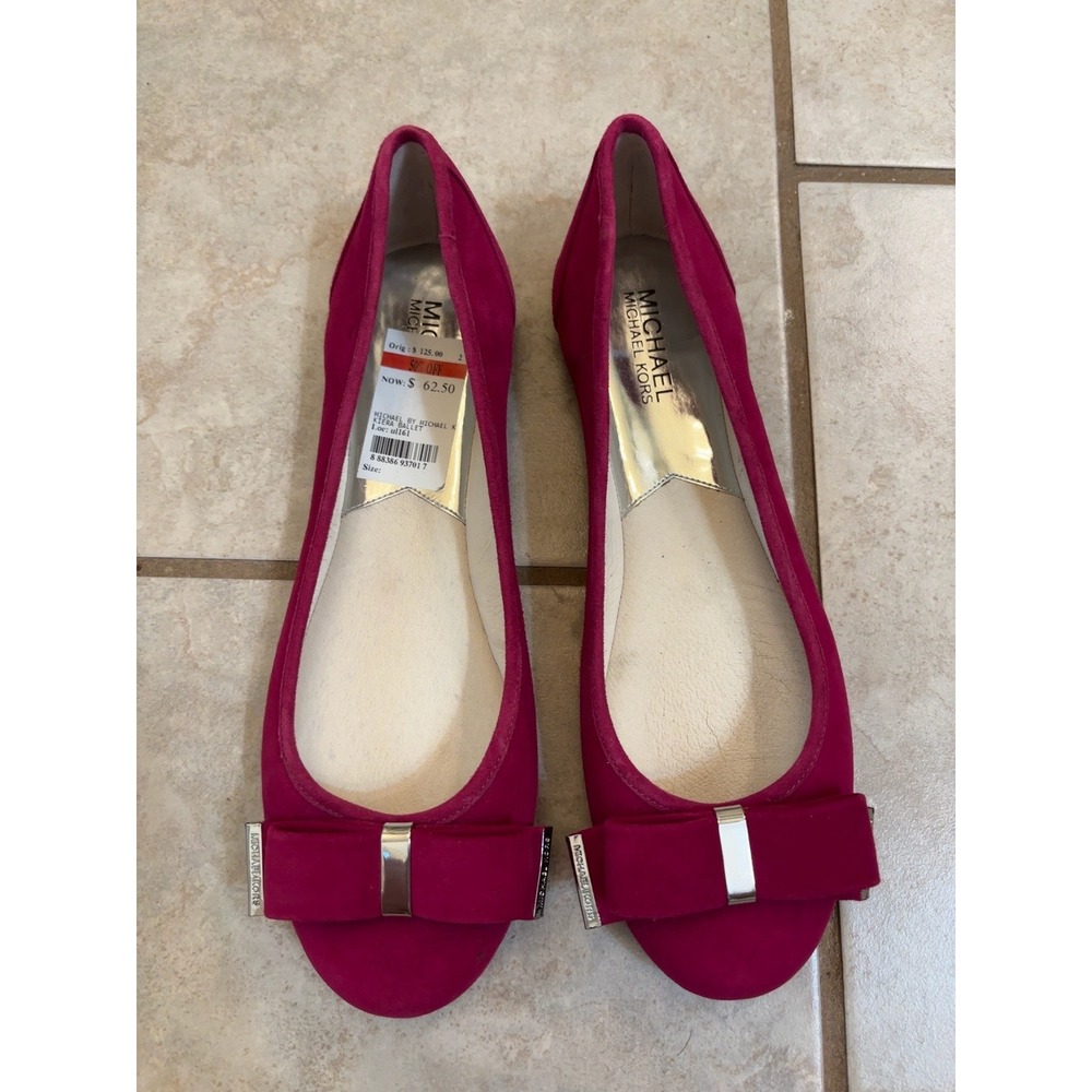 Michael Kors Kiera Ballet Flats Fuchsia Pink Suede Bow Shoes Womens 9.5M